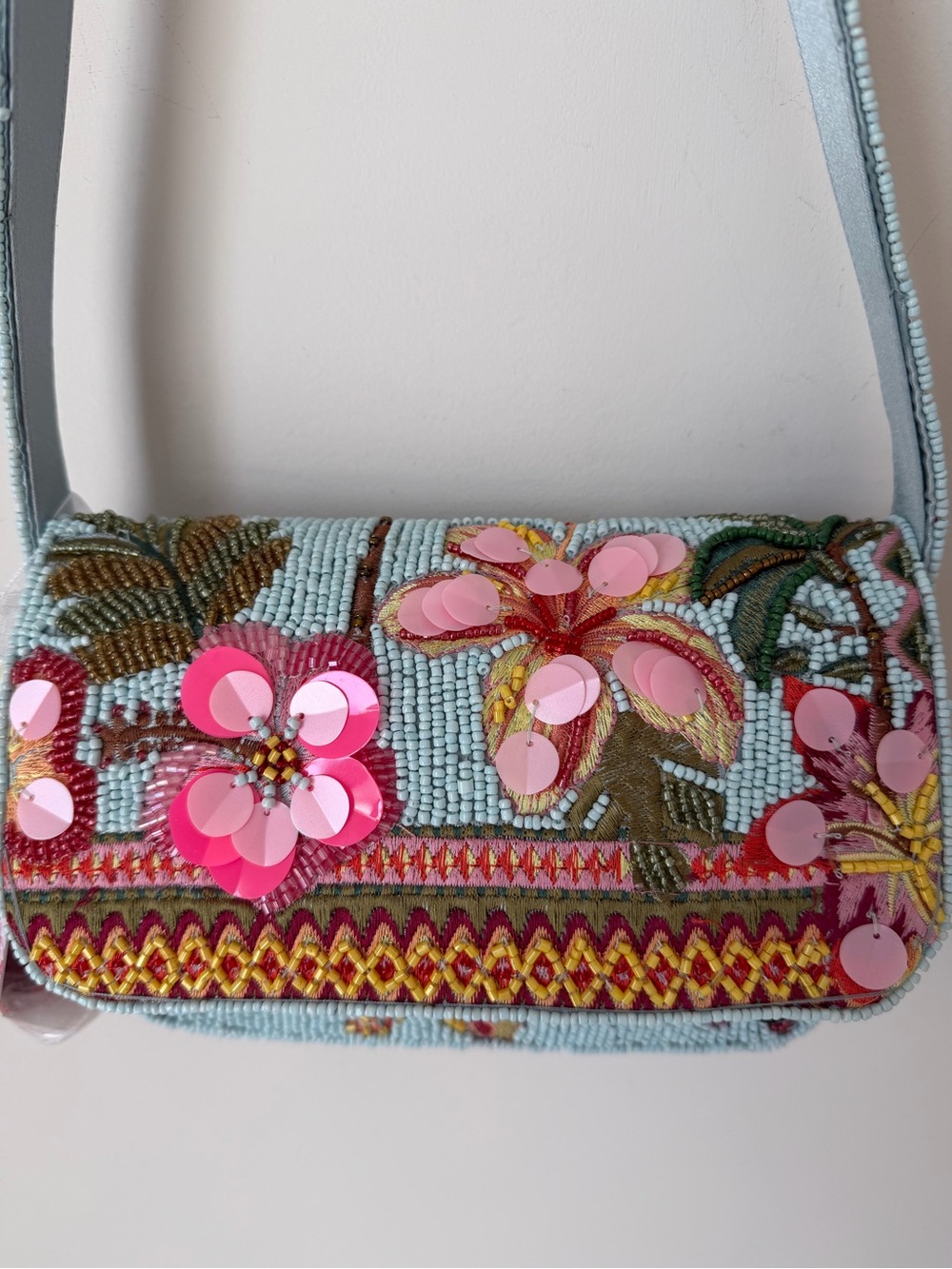 Beaded blue Tropical hibiscus sequins Shoulder Bag - Picture 3 of 6